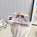 iPhone Duo-deksel med preget akvarellblomstermønster og håndleddsrem - rosa