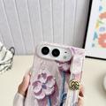 iPhone Duo-deksel med preget akvarellblomstermønster og håndleddsrem - rosa