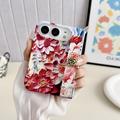 iPhone Duo-deksel med preget akvarellblomstermønster og håndleddsrem - rødt