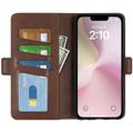 iPhone 16e lommebokveske med magnetisk lukking - kalvestruktur - brun