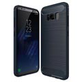 Samsung Galaxy S8 Børstet TPU-deksel - Karbonfiber - Mørkeblå