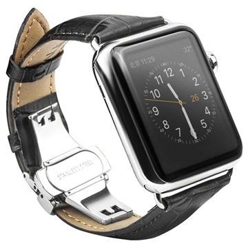 Apple Watch Series 7/SE/6/5/4/3/2/1 Qialino Lær Armbånd - 45mm/44mm/42mm- Svart