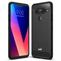 Saii Børstet LG V40 ThinQ TPU-deksel - Karbonfiber - Svart