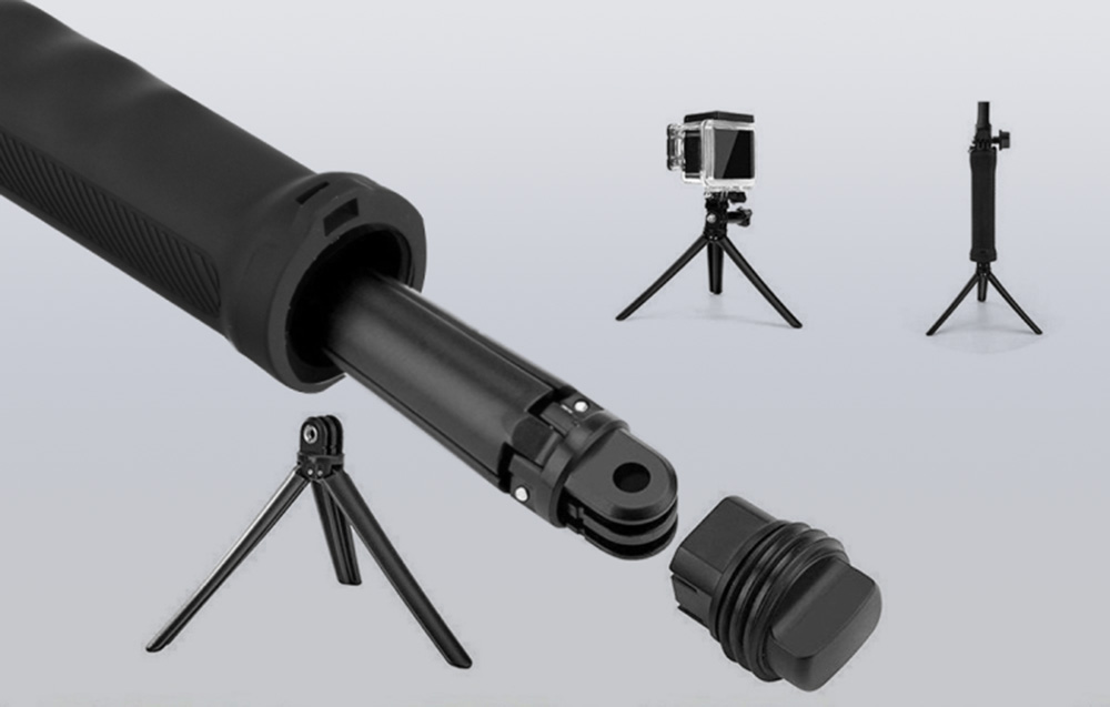 Puluz PU202 sammenleggbar actionkamera-selfiestang/stativ - svart