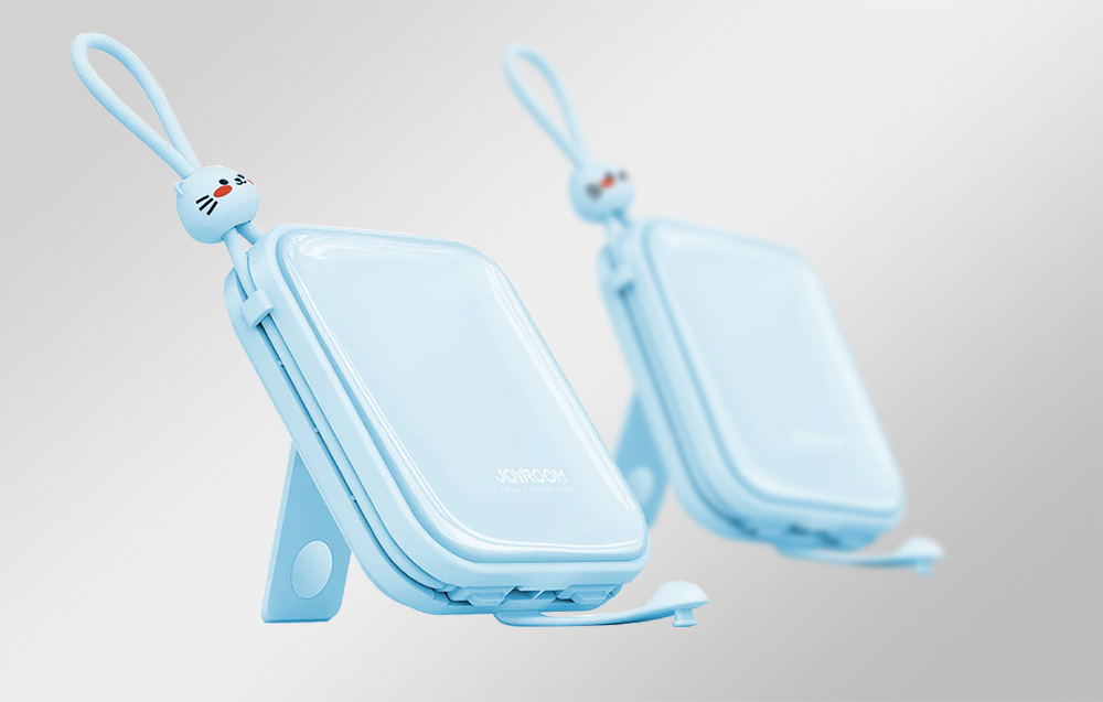 Joyroom JR-L009 Cutie Power Bank 10000mAh m. USB-C & Lightning-kabler - 12W - Blå