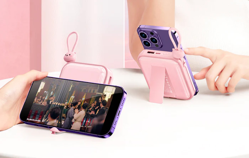 Joyroom JR-L009 Cutie Power Bank 10000mAh m. USB-C & Lightning-kabler - 12W - Blå