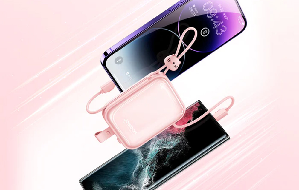 Joyroom JR-L009 Cutie Power Bank 10000mAh m. USB-C & Lightning-kabler - 12W - Blå