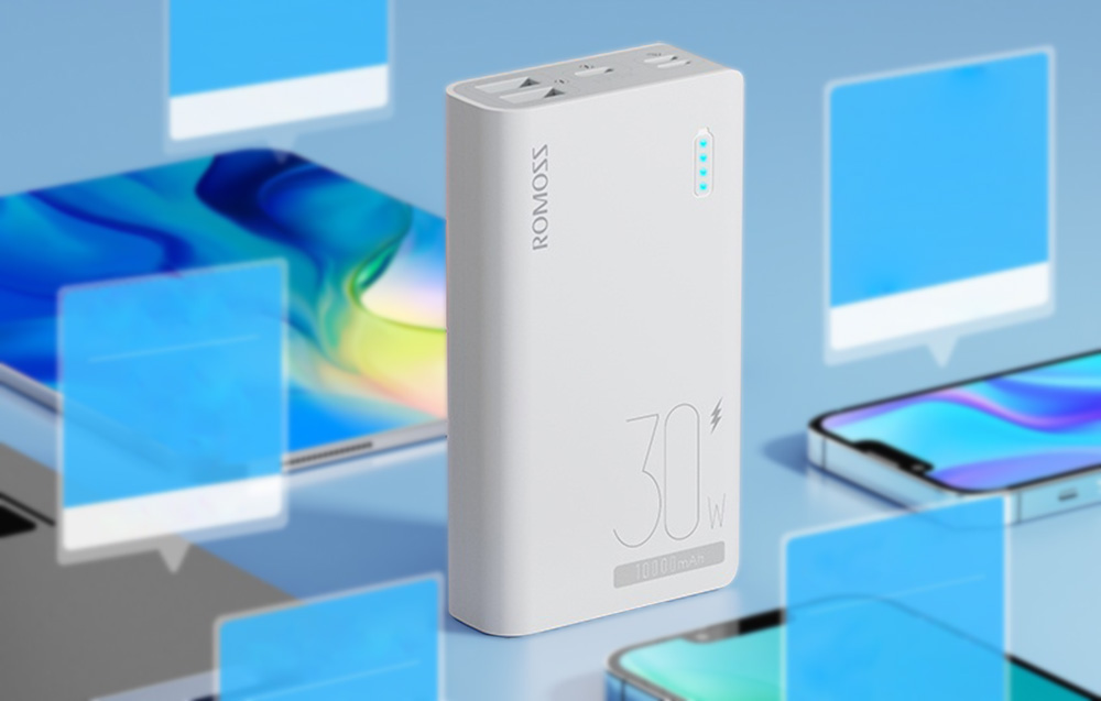 Romoss Sense 4S Pro 10000mAh/30W strømbank - 2xUSB-A, USB-C - Hvit