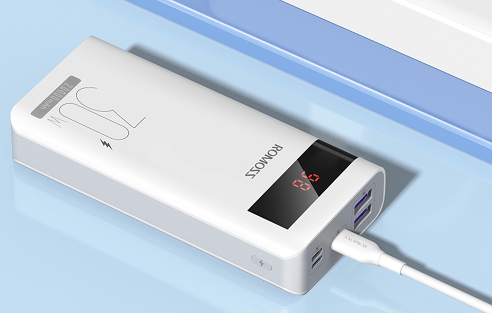 Romoss Sense6PS Pro 30W strømbank 20000mAh - USB-C, 2x USB-A - hvit