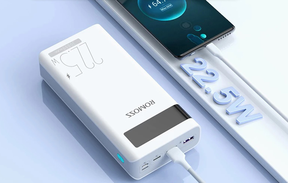 Romoss Sense 8PF Power Bank 30000mAh - 22.5W, PD, QC, FCP - Hvit