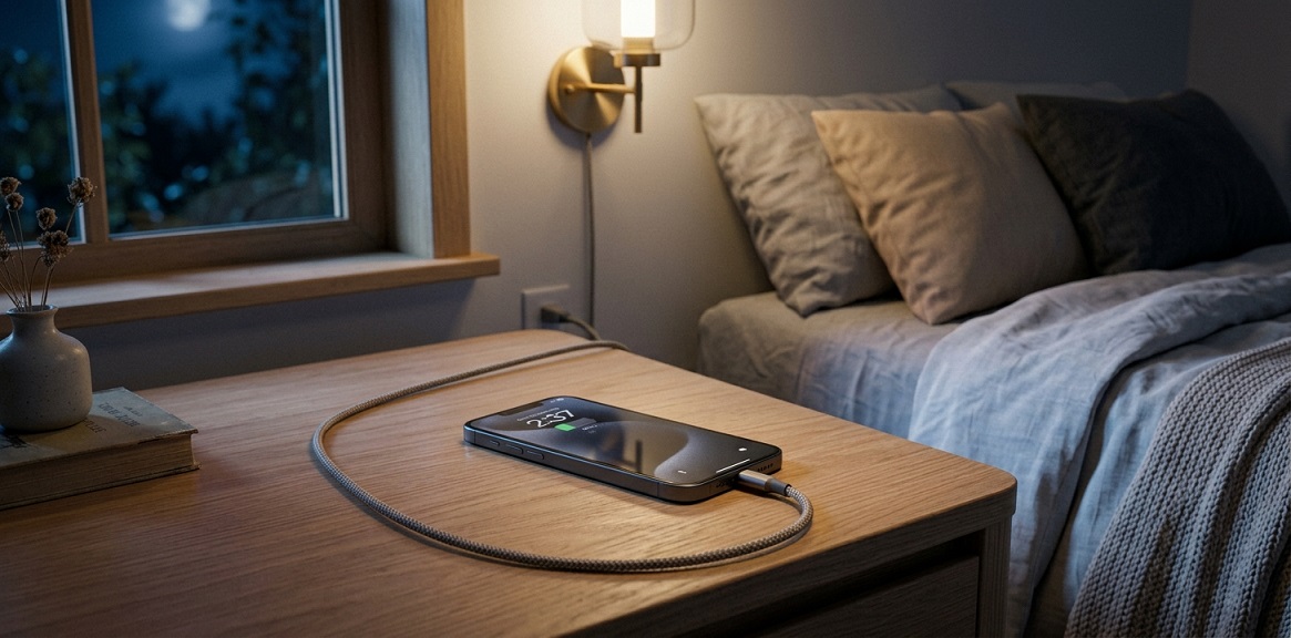 Er det farlig å lade telefonen om natten