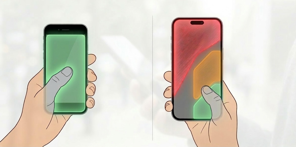 st&oslash;rre smarttelefoner og sammenligning av skjermst&oslash;rrelse