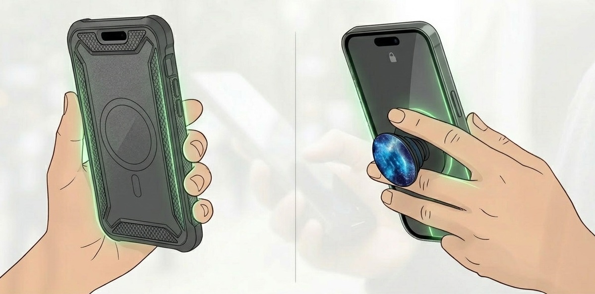 mobildeksel med bedre grep og popsocket telefonholder